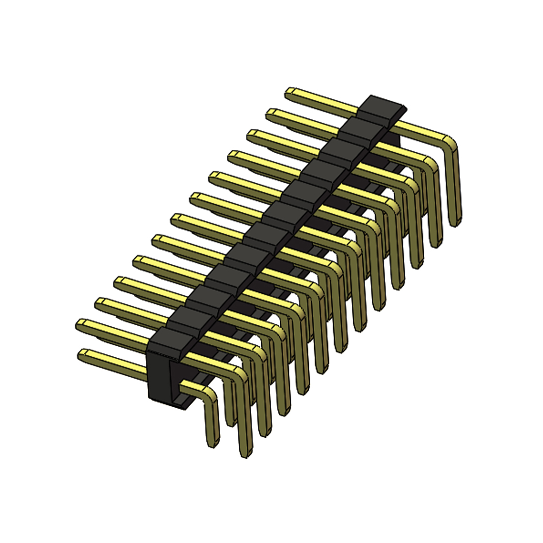 PH2541 排针连接器 Pitch 2.54mm 90° 双排 DIP 单塑排针 PA:4.0 PC:3.0 2X12Pin 黑色 PA6T，94V-0 镀全金G/F
