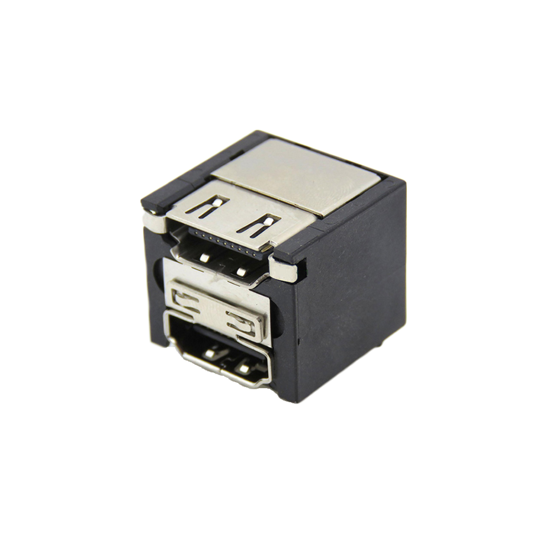 HDMI连接器A TYPE 双层 带弹 铁壳 半金锡G/F PBT 黑胶