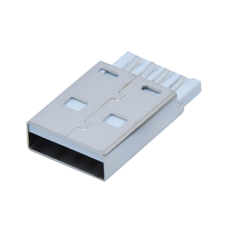 USB连接器USB2.0 AM 短体焊线式 L=20.5mm 铁壳镀镍 G/F PBT UL94V-0白色