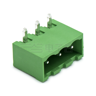 PCB封闭插拔式接线端子3Pin 间距5.08mm 绿色插座 针脚90°