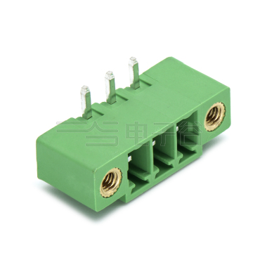 PCB插拔式接线端子3Pin 间距3.50mm 绿色插座 针脚90° 带法兰