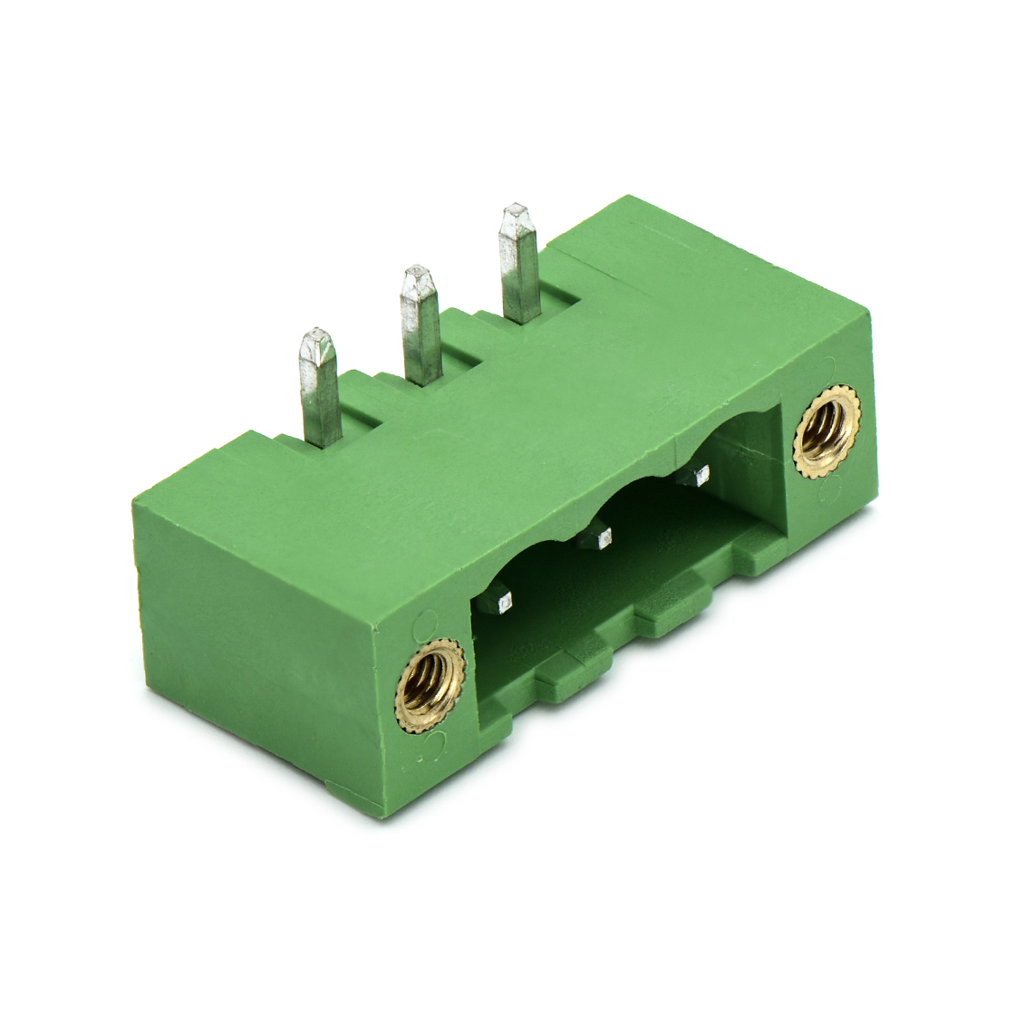 PCB插拔式接线端子3Pin 间距5.08mm 绿色插座 针脚90° 带法兰