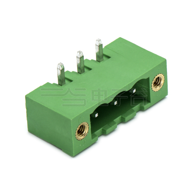 PCB插拔式接线端子3Pin 间距5.08mm 绿色插座 针脚90° 带法兰