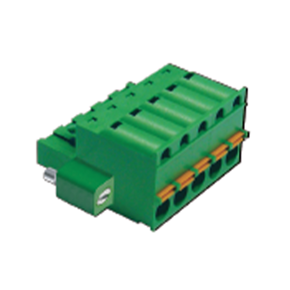 PCB弹簧插拔式接线端子5Pin 间距5.00mm 绿色插头 带法兰