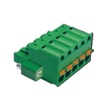 PCB弹簧插拔式接线端子5Pin 间距5.00mm 绿色插头 带法兰