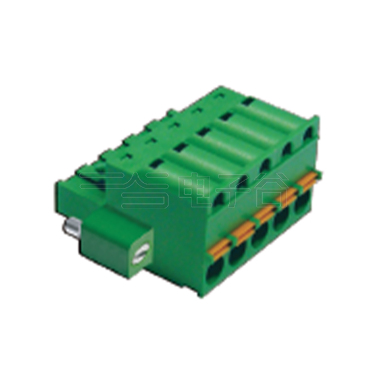 PCB弹簧插拔式接线端子5Pin 间距5.08mm 绿色插头 带法兰