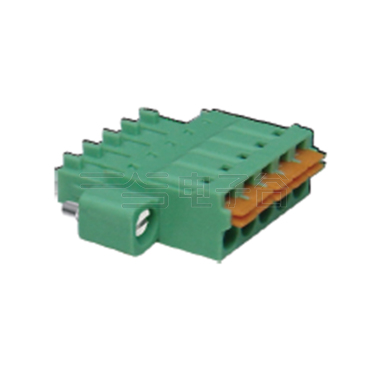 PCB弹簧插拔式接线端子5Pin 间距3.50mm 绿色插头 带法兰