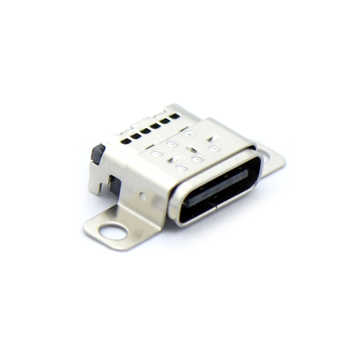 USB连接器Type-C 24P/F SMT 贴板式 外壳两脚插板 加外壳点焊带通孔1.9mm