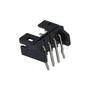 Pitch 2.0mm 90°单排卧插带定位墙打外K Wafer 4pin 黑色 镀亮锡