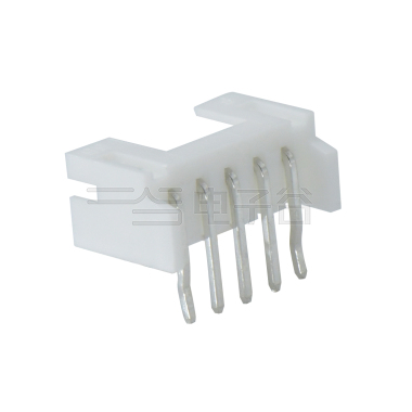 Pitch 2.00mm 90°单排卧插带定位墙打K Wafer 5pin 白色 镀亮锡