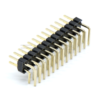 Pitch 2.00mm 90º 双排 DIP 单塑排针 2X13Pin 黑色 镀全金G/F HF