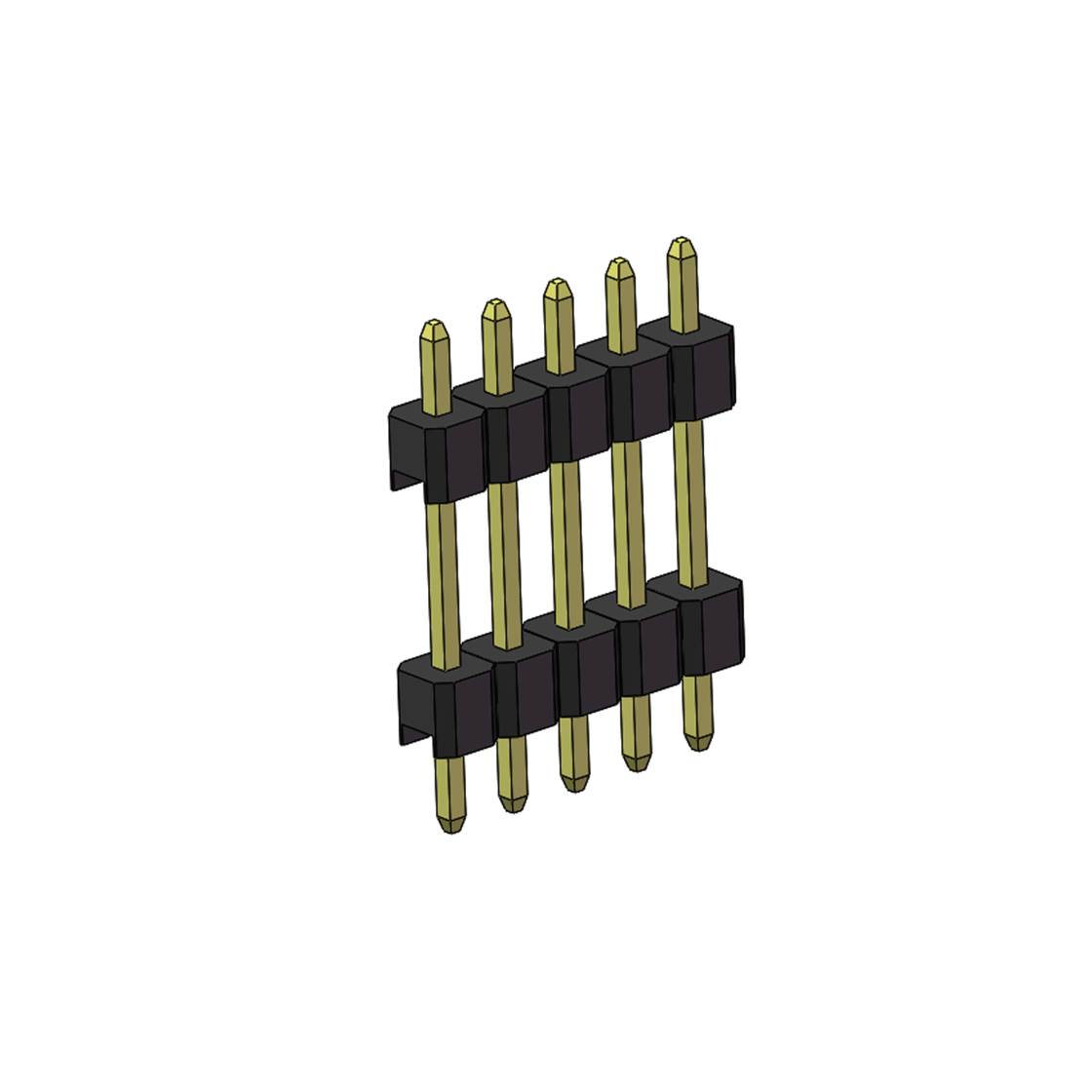 PH2541 排针连接器 Pitch 2.54mm 180° 单排 DIP 雙塑排针 （3/11/3）L=17MM 1X05Pin PA6T，94V-0 黑色 Brass 镀全金G/F