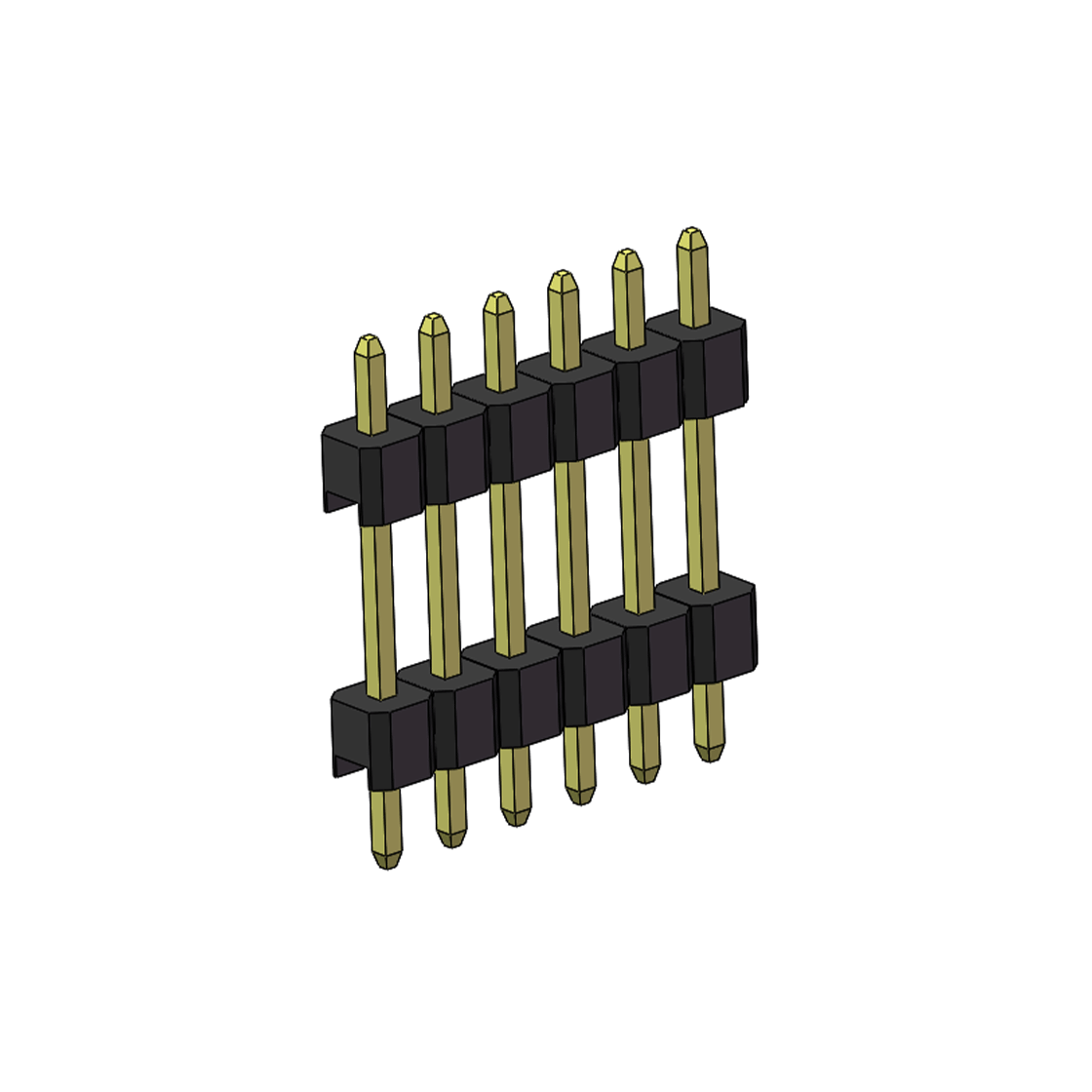 PH2541 排针连接器 Pitch 2.54mm 180° 单排 DIP 雙塑排针 （3/11/3）L=17MM 1X06Pin PA6T，94V-0 黑色 Brass 镀全金G/F