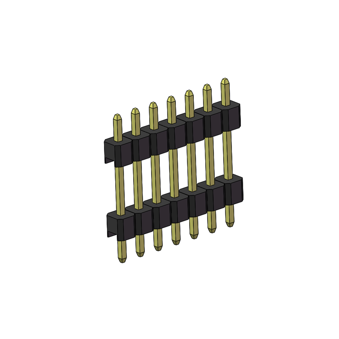 PH2541 排针连接器 Pitch 2.54mm 180° 单排 DIP 雙塑排针 （3/11/3）L=17MM 1X07Pin PA6T，94V-0 黑色 Brass 镀全金G/F