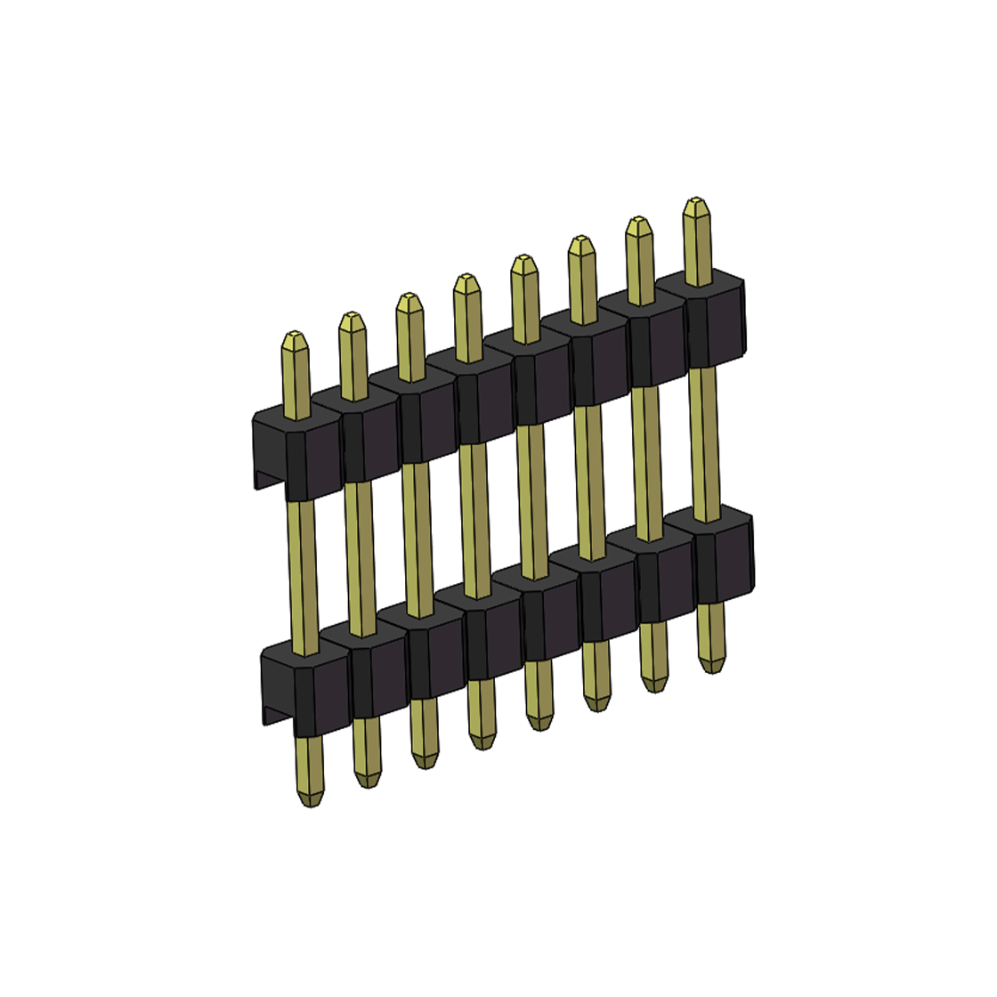 PH2541 排针连接器 Pitch 2.54mm 180° 单排 DIP 雙塑排针 （3/11/3）L=17MM 1X08Pin PA6T，94V-0 黑色 Brass 镀全金G/F