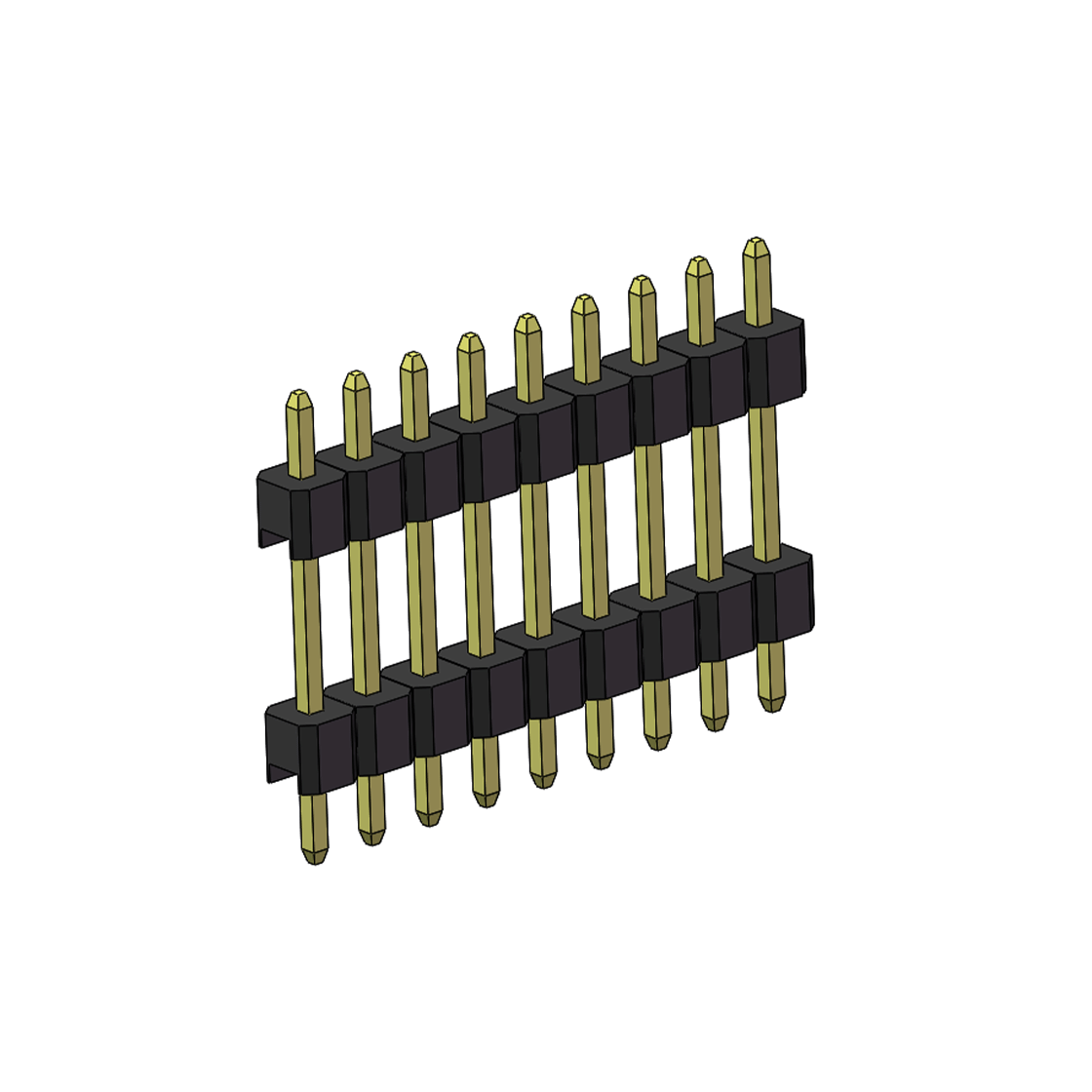 PH2541 排针连接器 Pitch 2.54mm 180° 单排 DIP 雙塑排针 （3/11/3）L=17MM 1X09Pin PA6T，94V-0 黑色 Brass 镀全金G/F