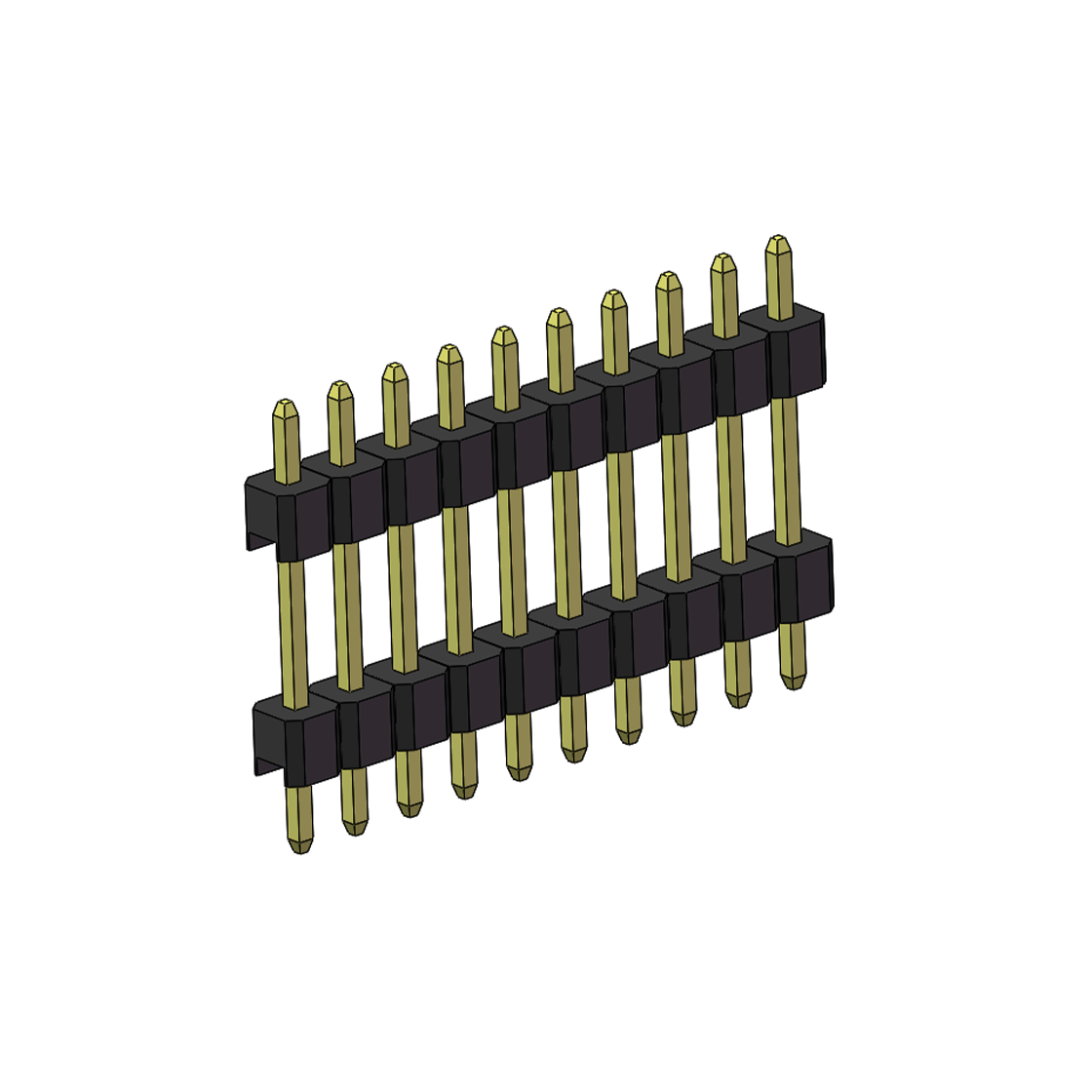 PH2541 排针连接器 Pitch 2.54mm 180° 单排 DIP 雙塑排针 （3/11/3）L=17MM 1X10Pin PA6T，94V-0 黑色 Brass 镀全金G/F
