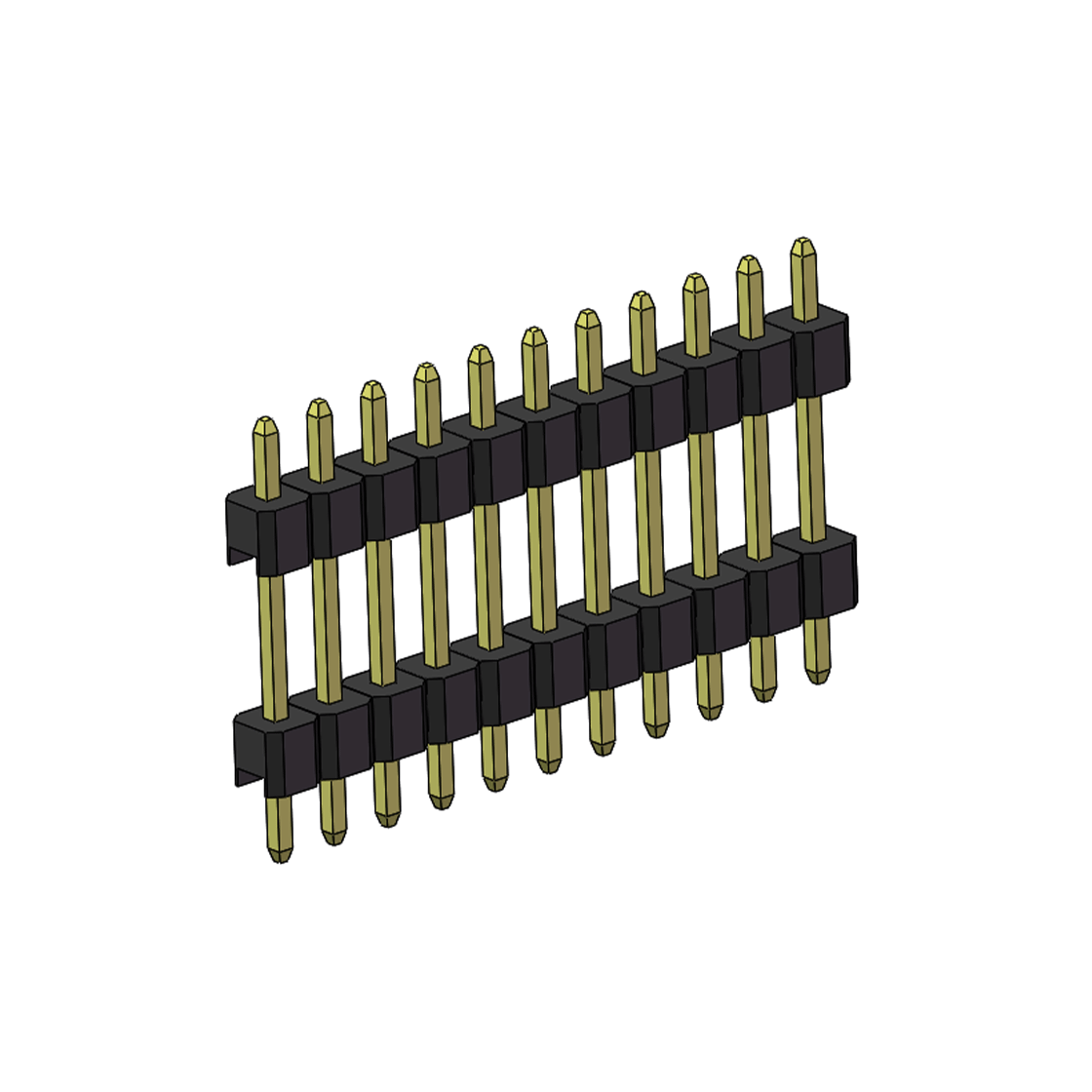 PH2541 排针连接器 Pitch 2.54mm 180° 单排 DIP 雙塑排针 （3/11/3）L=17MM 1X11Pin PA6T，94V-0 黑色 Brass 镀全金G/F