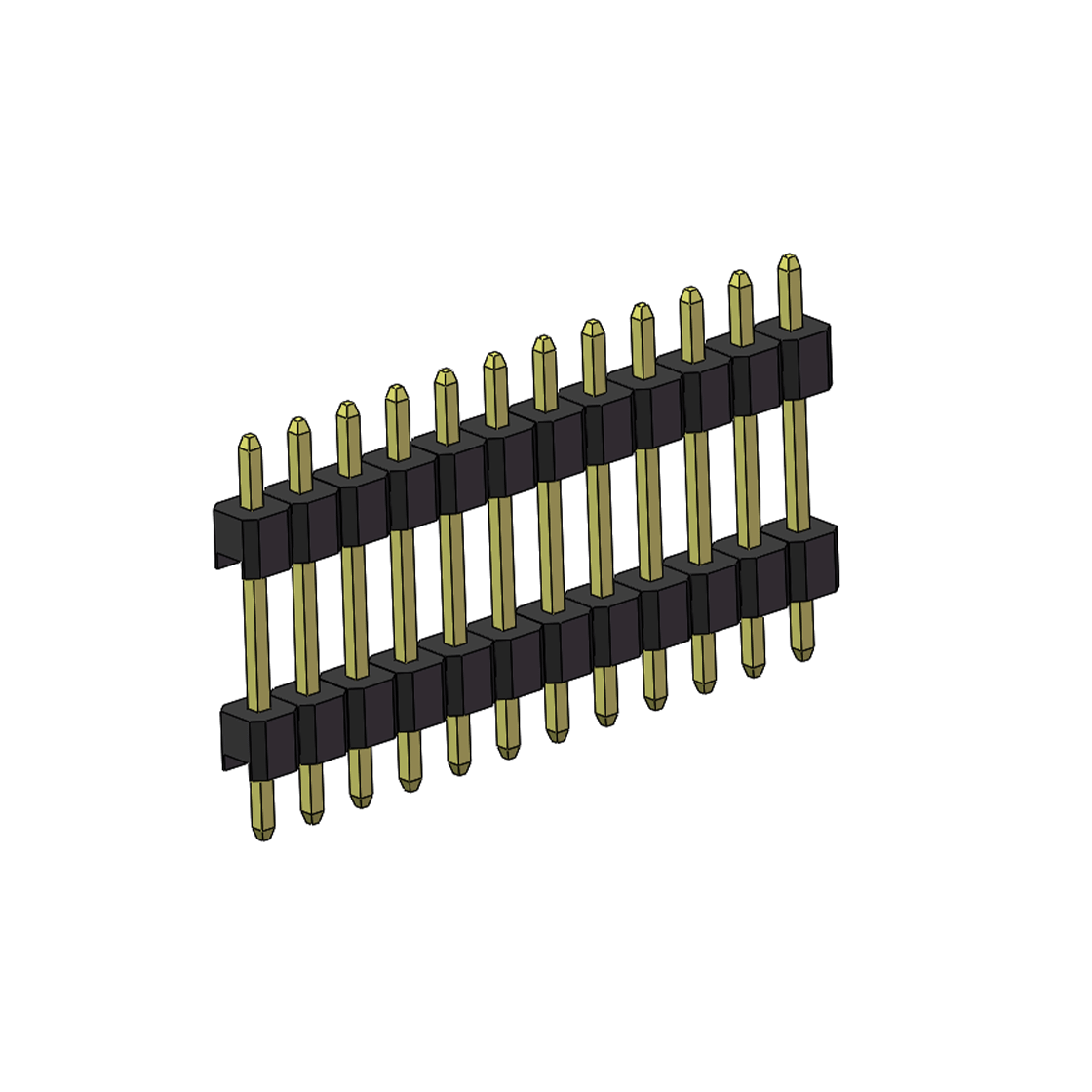 PH2541 排针连接器 Pitch 2.54mm 180° 单排 DIP 雙塑排针 （3/11/3）L=17MM 1X12Pin PA6T，94V-0 黑色 Brass 镀全金G/F