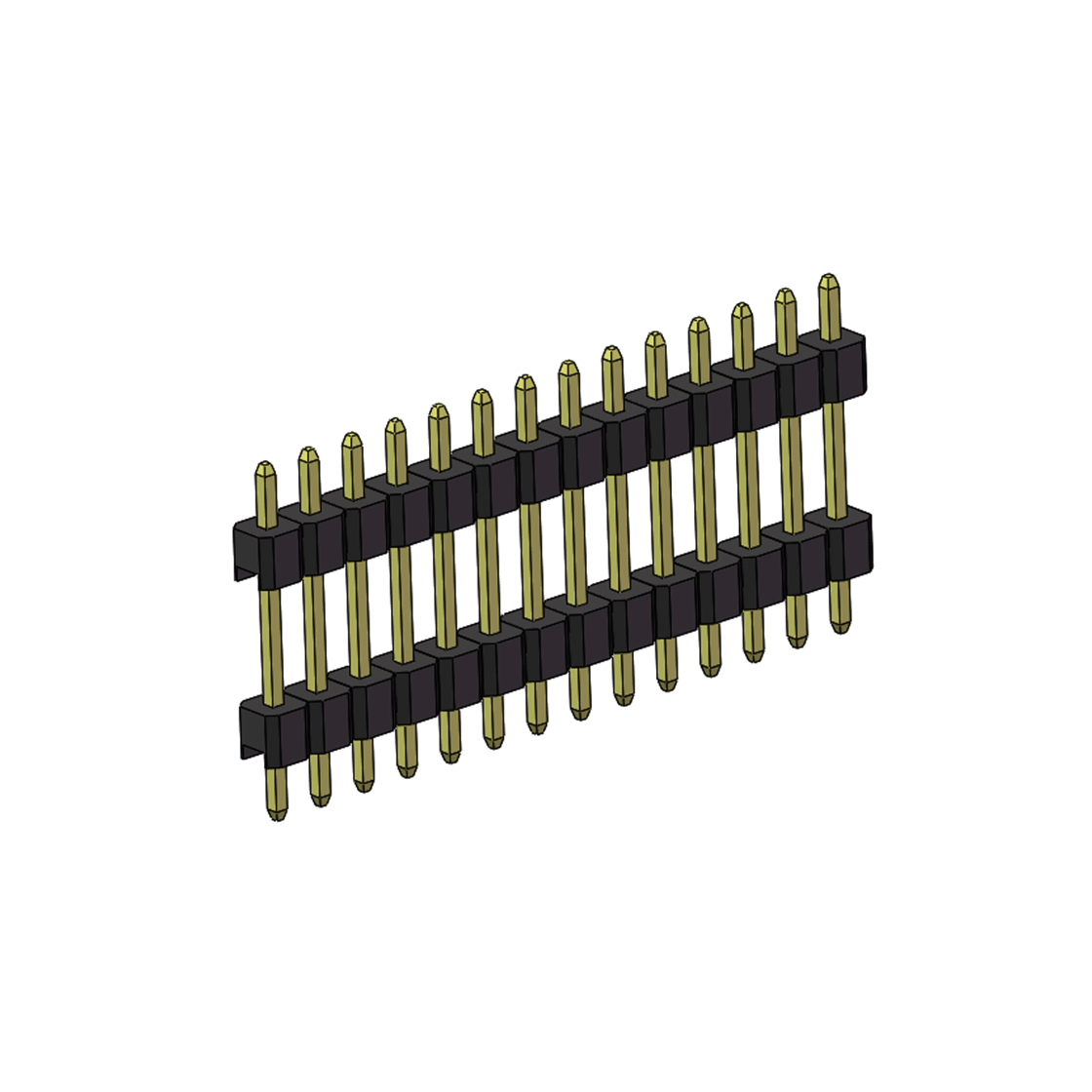 PH2541 排针连接器 Pitch 2.54mm 180° 单排 DIP 雙塑排针 （3/11/3）L=17MM 1X14Pin PA6T，94V-0 黑色 Brass 镀全金G/F