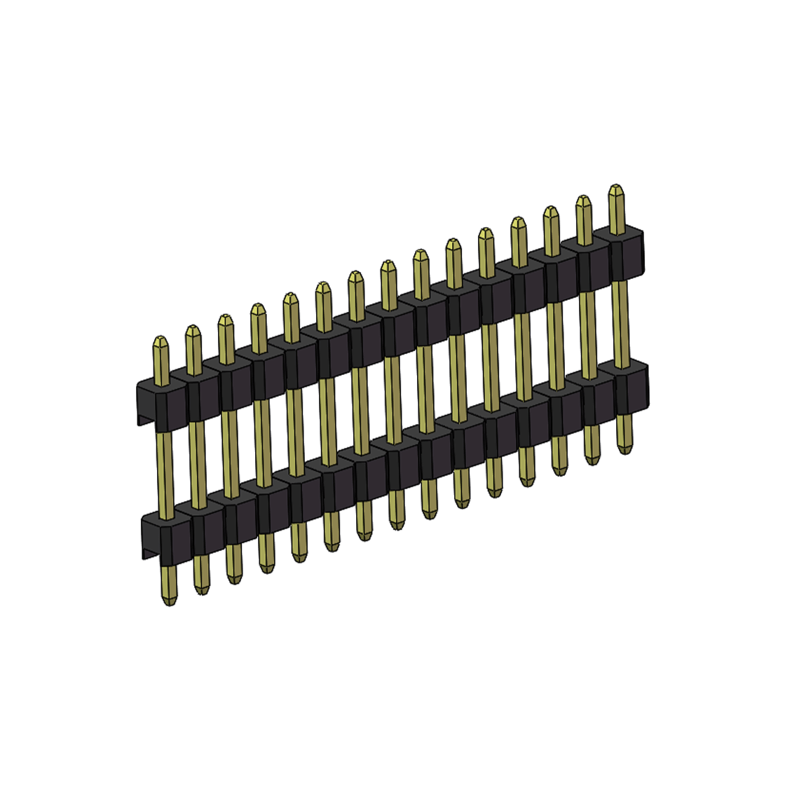 PH2541 排针连接器 Pitch 2.54mm 180° 单排 DIP 雙塑排针 （3/11/3）L=17MM 1X15Pin PA6T，94V-0 黑色 Brass 镀全金G/F