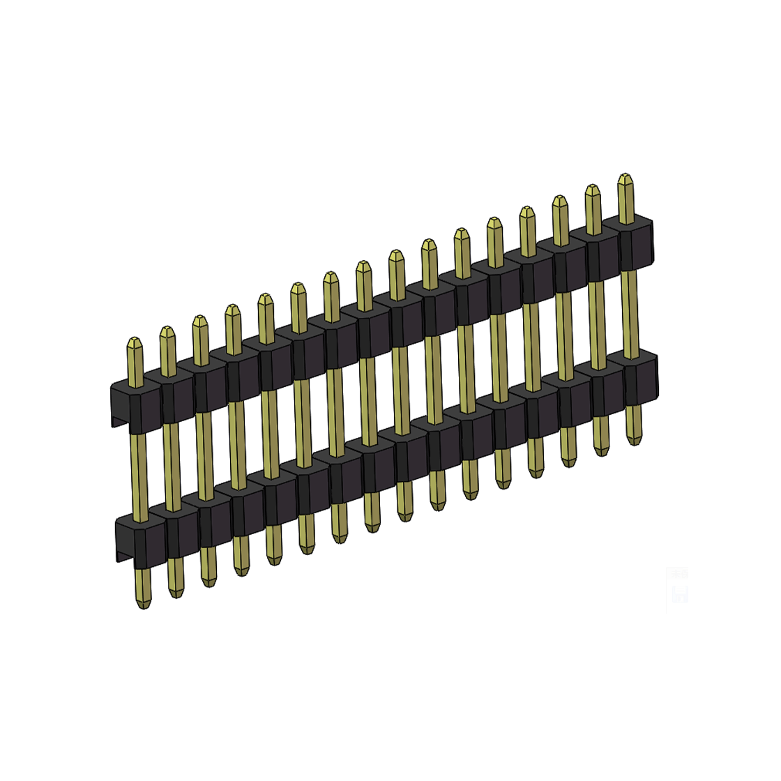 PH2541 排针连接器 Pitch 2.54mm 180° 单排 DIP 雙塑排针 （3/11/3）L=17MM 1X16Pin PA6T，94V-0 黑色 Brass 镀全金G/F