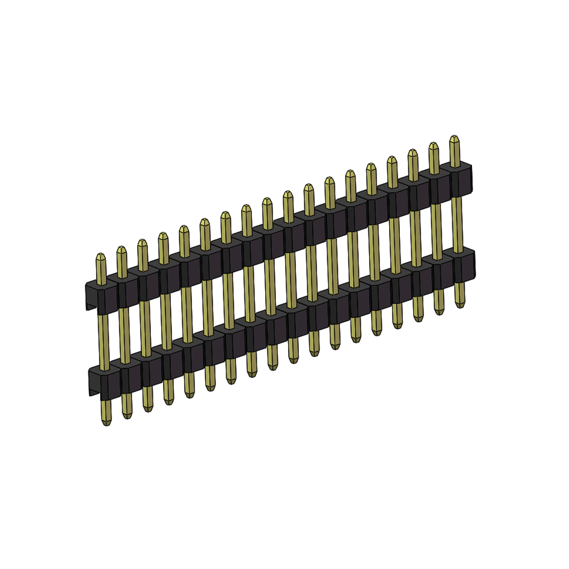 PH2541 排针连接器 Pitch 2.54mm 180° 单排 DIP 雙塑排针 （3/11/3）L=17MM 1X18Pin PA6T，94V-0 黑色 Brass 镀全金G/F