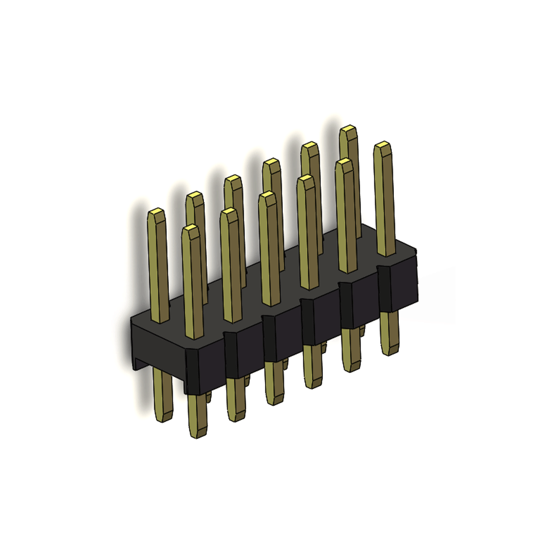 PH2541 排针连接器 Pitch 2.54mm 180° 双排 DIP 单塑排针 L=11.5MM PC 3.0 2X06Pin 黑色 Brass 镀全金G/F