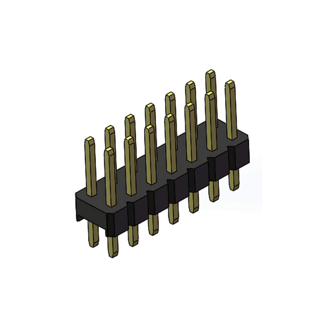 PH2541 排针连接器 Pitch 2.54mm 180° 双排 DIP 单塑排针 L=11.5MM PC 3.0 2X07Pin 黑色 Brass 镀全金G/F