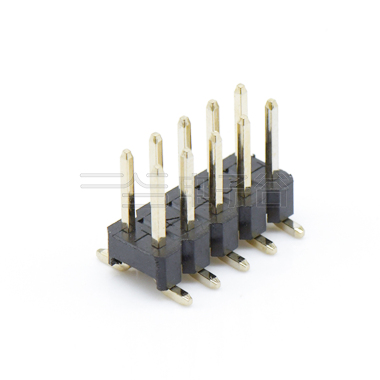 Pitch 2.54mm 180°双排 SMT单塑 排针 2X05Pin 黑色 镀全金G/F