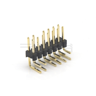 Pitch 2.54mm 90° 双排 DIP 单塑排针 空第6P 2X7Pin 黑色 镀全金G/F