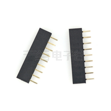 Pitch 2.54mm 180° 单排 DIP Y型排母 H5.7W2.5 PC:3.1 09Pin 黑色 镀全金G/F