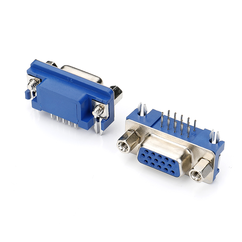 D-SUB连接器HDR3.08 15F 90°DIP 简易 蓝胶 铆锁 Sn