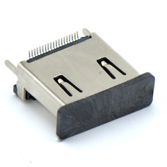 HDMI A TYPE 母头 立式 180°SMT 黑胶 外壳四脚插板 H=13mm