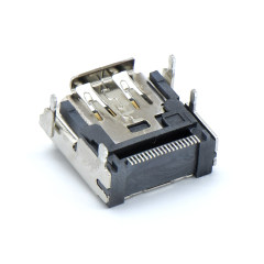 HDMI A TYPE Female 90°SMT贴板 LCP黑胶 四脚插板 翻边9.35mm D