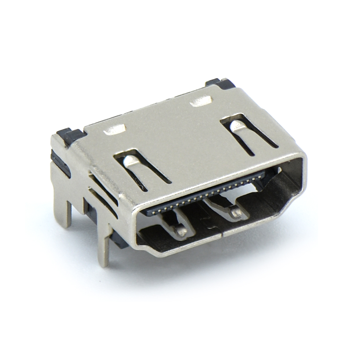 HDMI连接器A TYPE Female 90°SMT贴板 LCP黑胶 四脚插板 CH=3.4mm