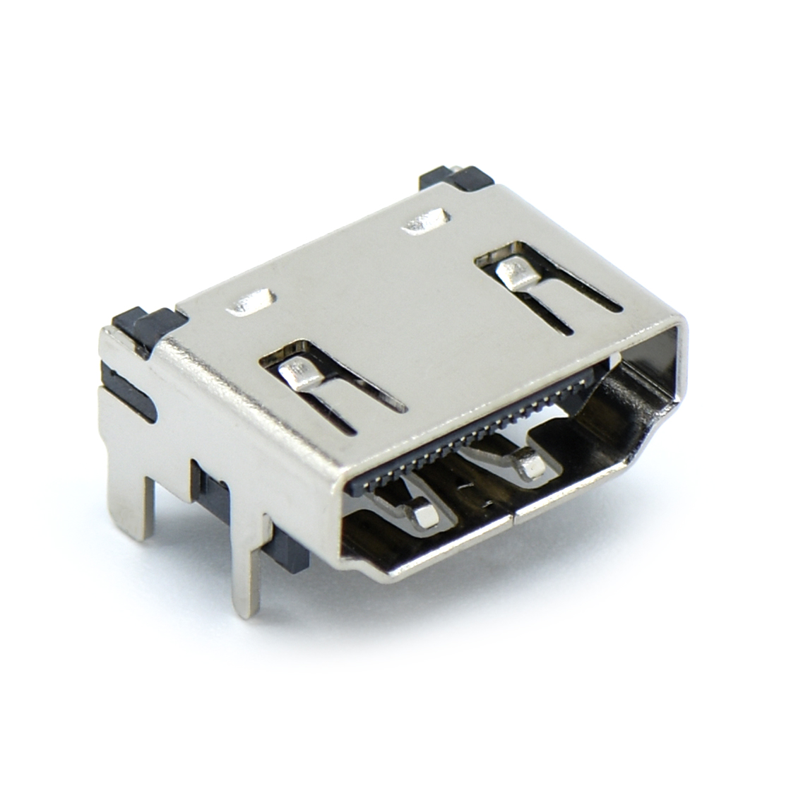 HDMI连接器A TYPE 母头 90°SMT 黑胶 外壳四脚插板