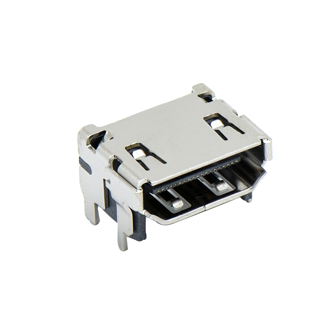 HDMI连接器A TYPE Female 90°SMT贴板 LCP黑胶 四脚插板(加高2.8mm)