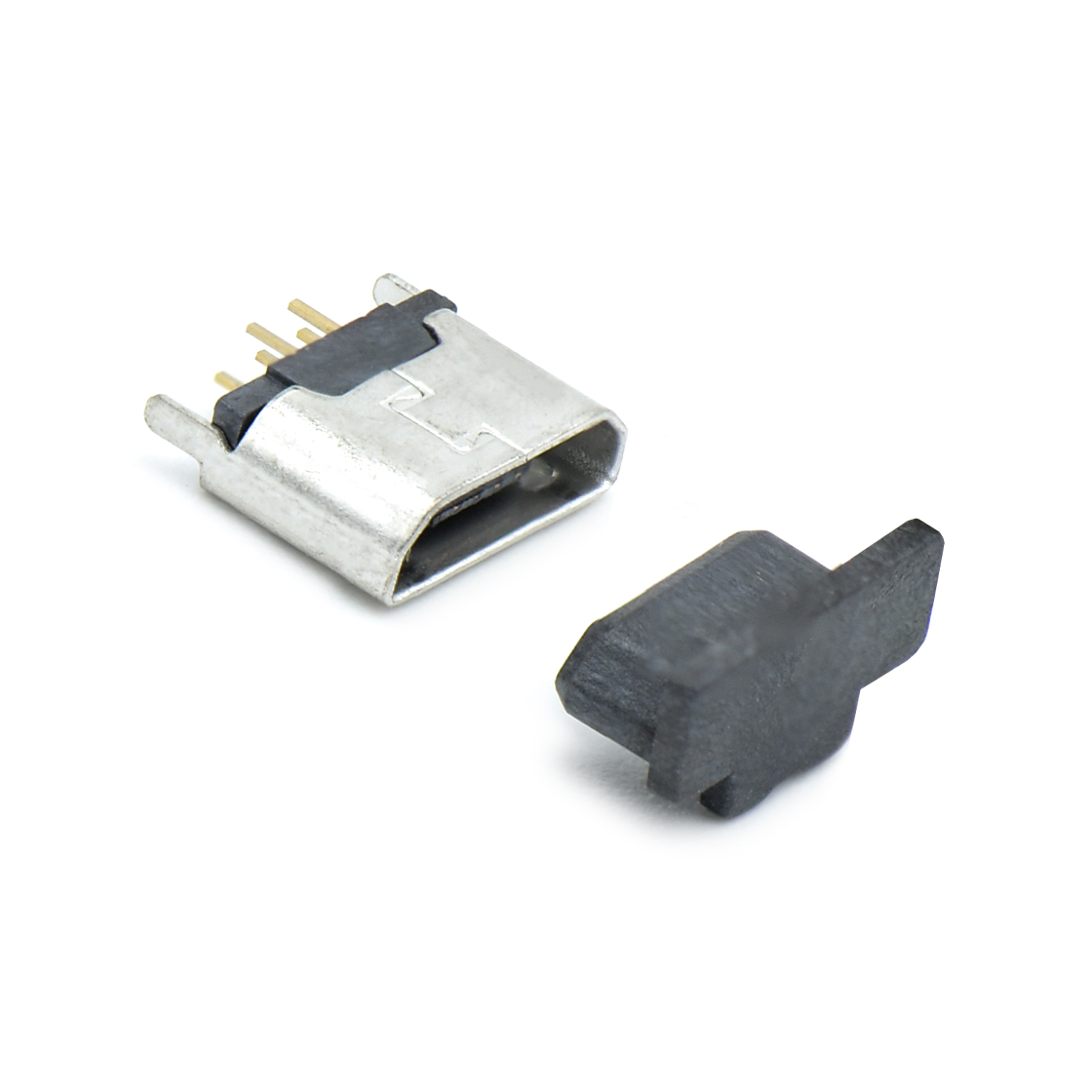 USB连接器MICRO USB 5P/F B TYPE立插无边加CAP盖 镀镍黑色 1.5A