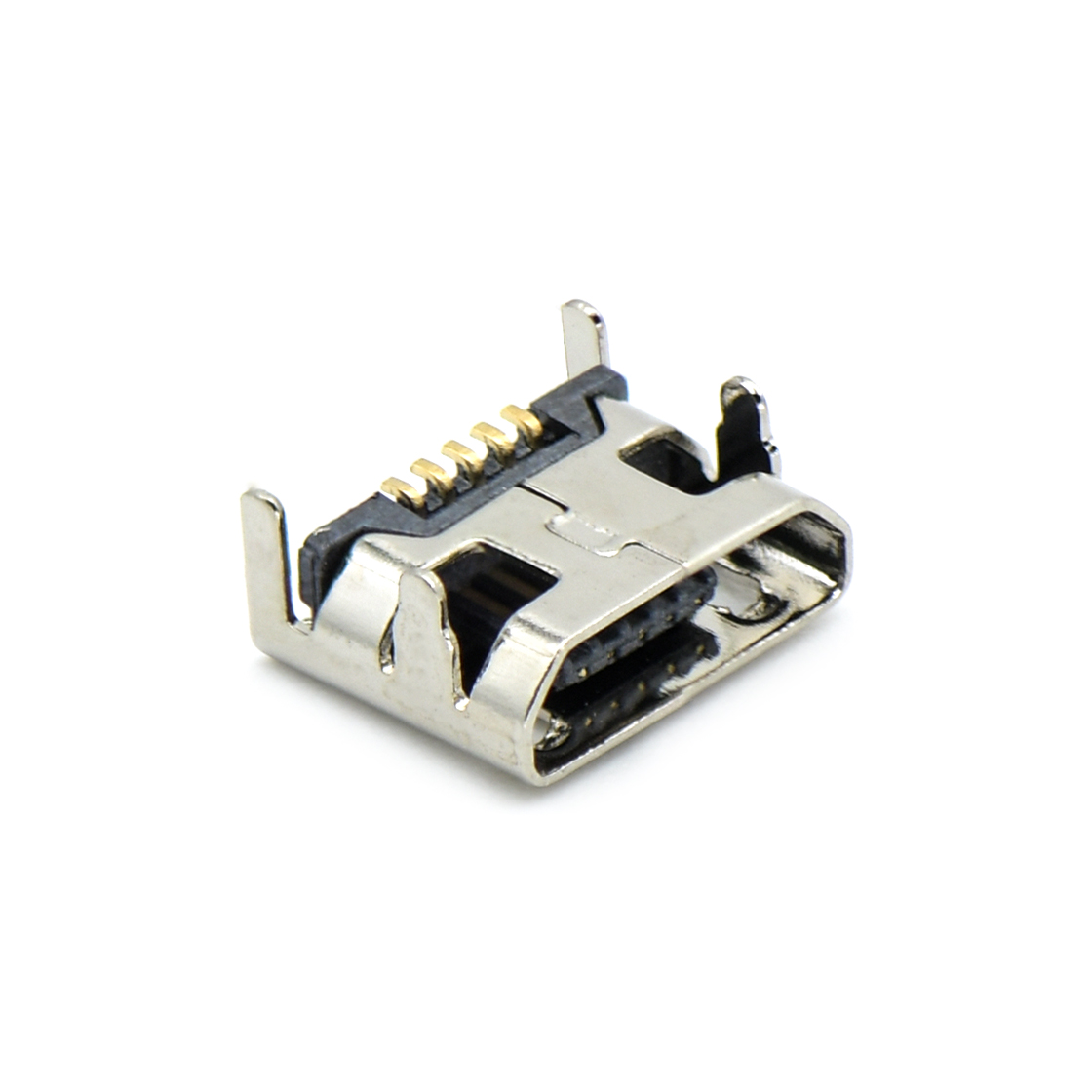 USB连接器MICRO USB 5P/F B TYPE四脚插板7.15（0.8×0.9）无卷边无柱黑色 1.5A