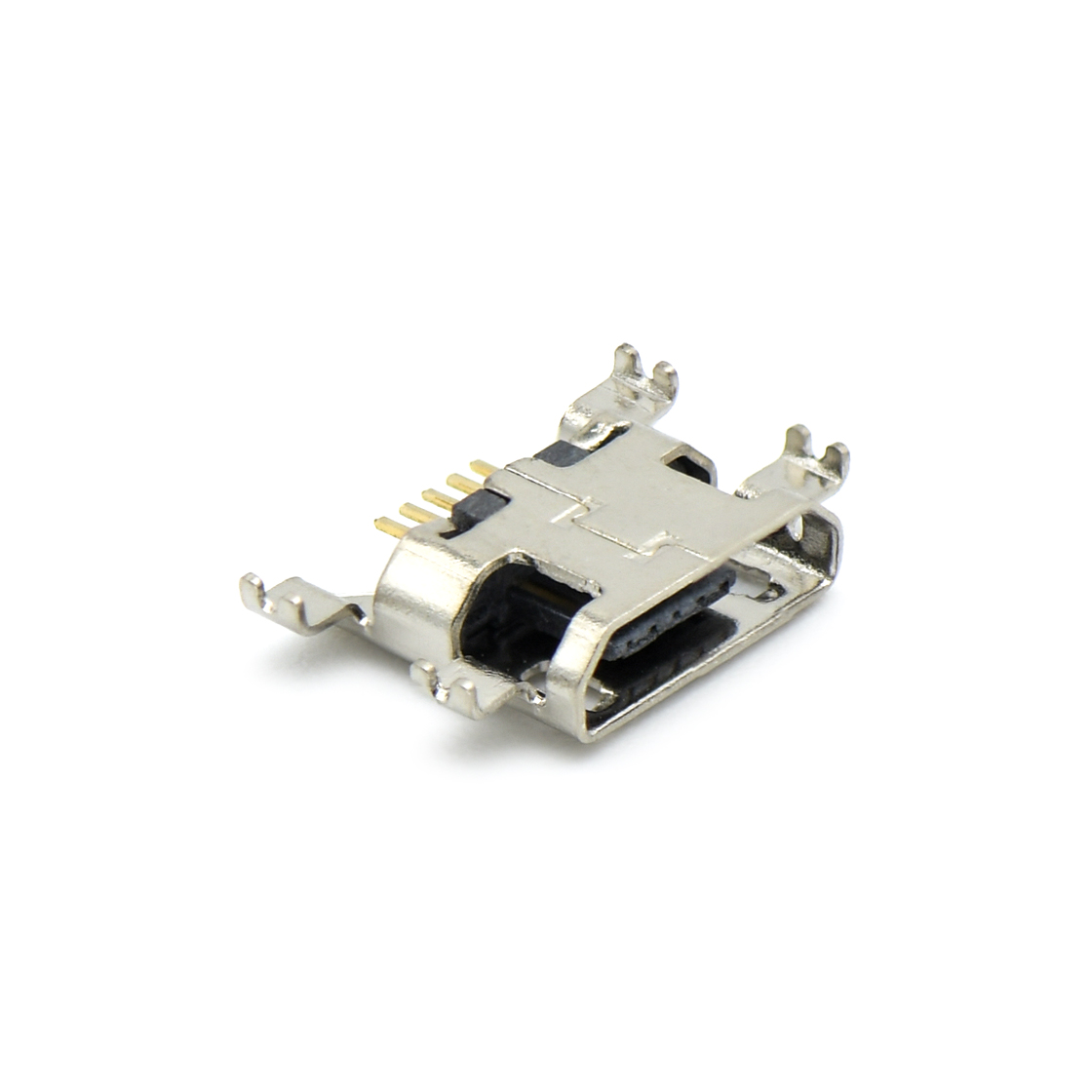 USB连接器Micro USB 5P/F B Type 四脚沉板1.2mm带1.5mm插板0.65mm深