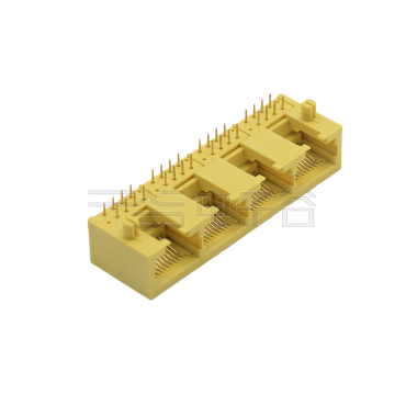 RJ45 8P8C DIP插板式 1X4 反向 全塑 磷铜全金 G/F PBT 黄色 电流1.5A