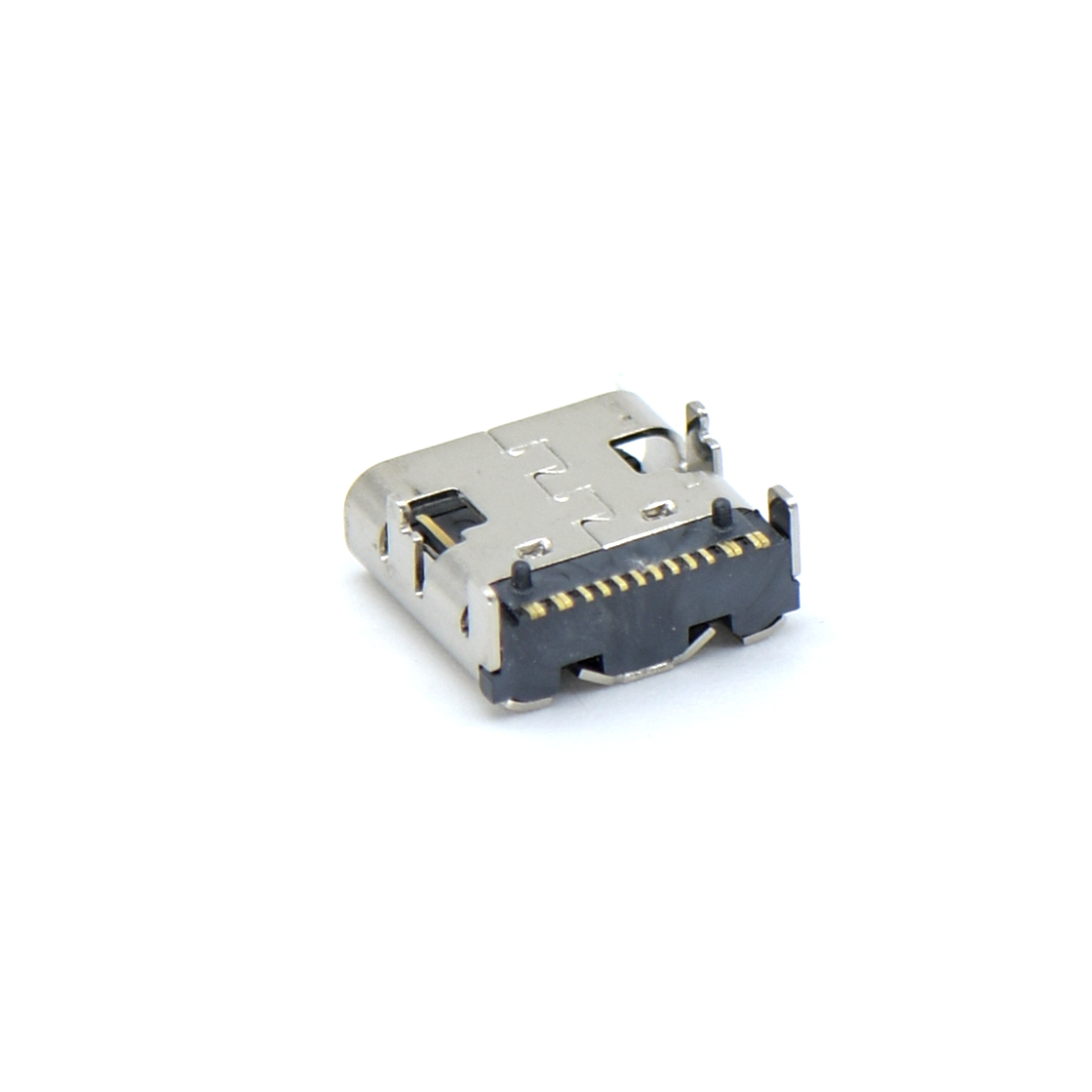 USB连接器TYPE C 16P/F SMT 贴板式 外壳四脚插板 L=7.35mm 无弹
