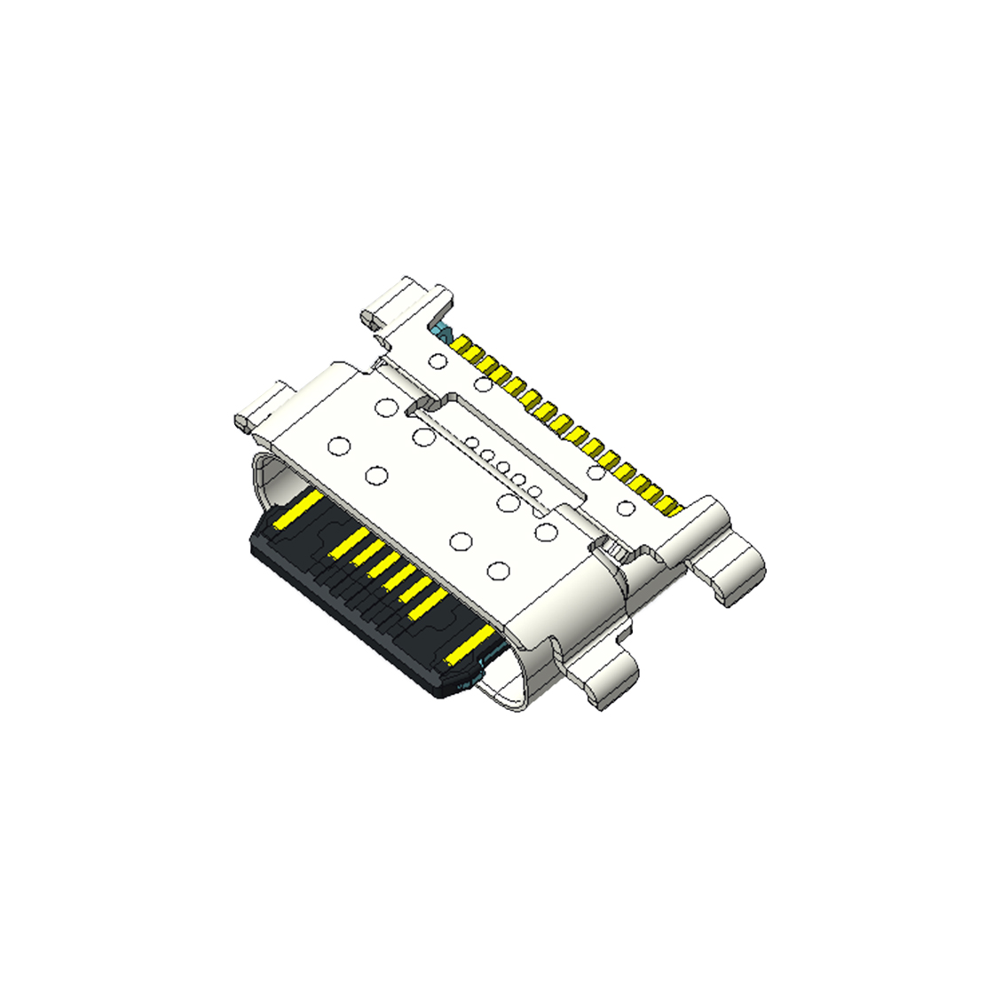 USB连接器TYPE C 16P/F SMT沉板式1.58mm 四脚插板 两脚中心距11.3mm 防水IPX7
