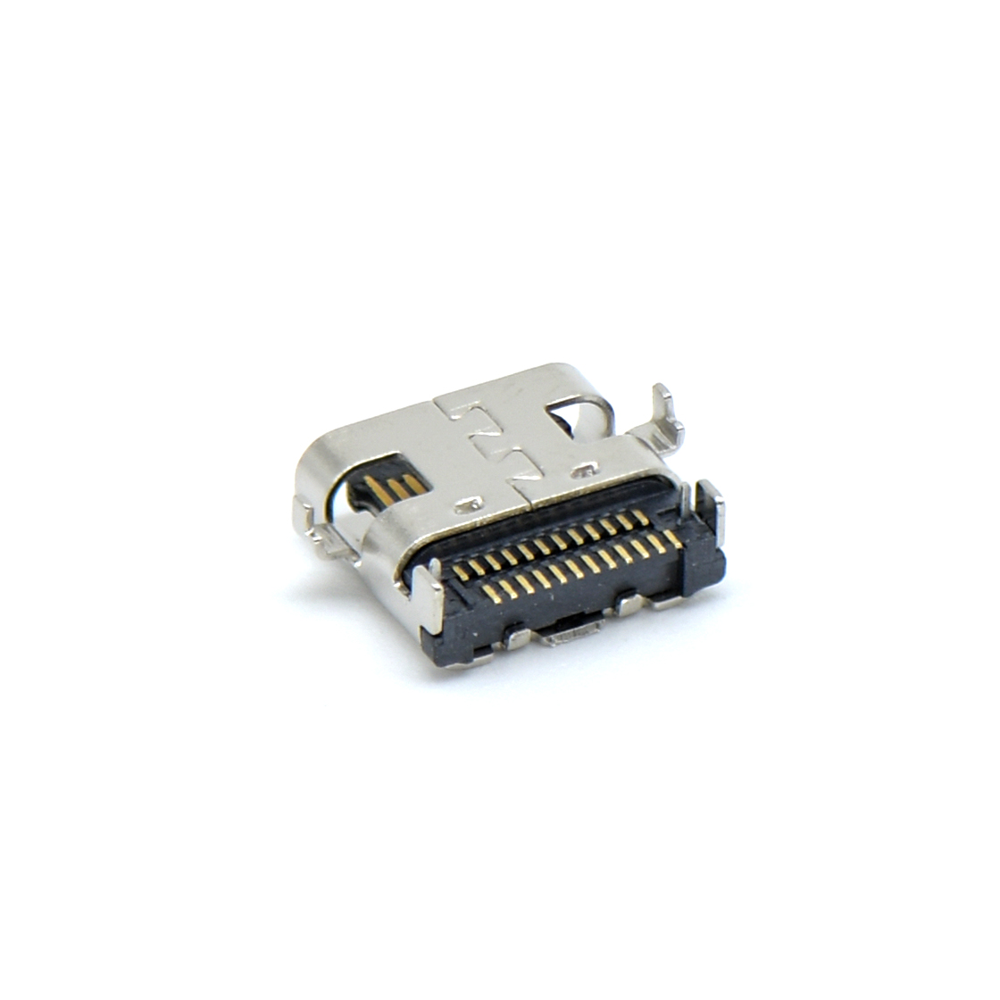 USB連接器TYPE C 24P/F沉板式0.8MM外殼四腳插板無彈 30U” LCP黑色3A