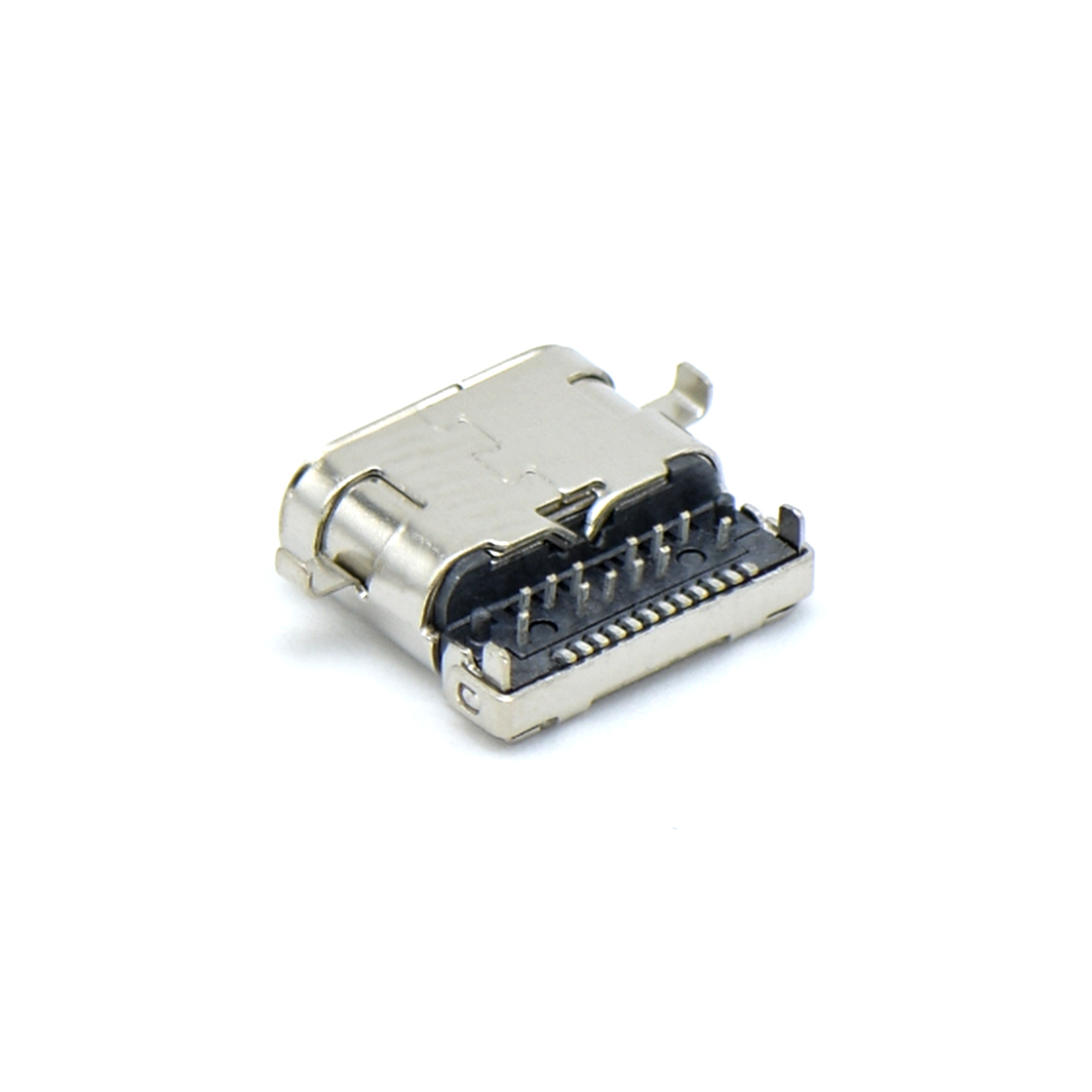USB连接器TYPE C 24P/F 前插后贴 沉板式0.3mm 外壳四脚插板 无弹