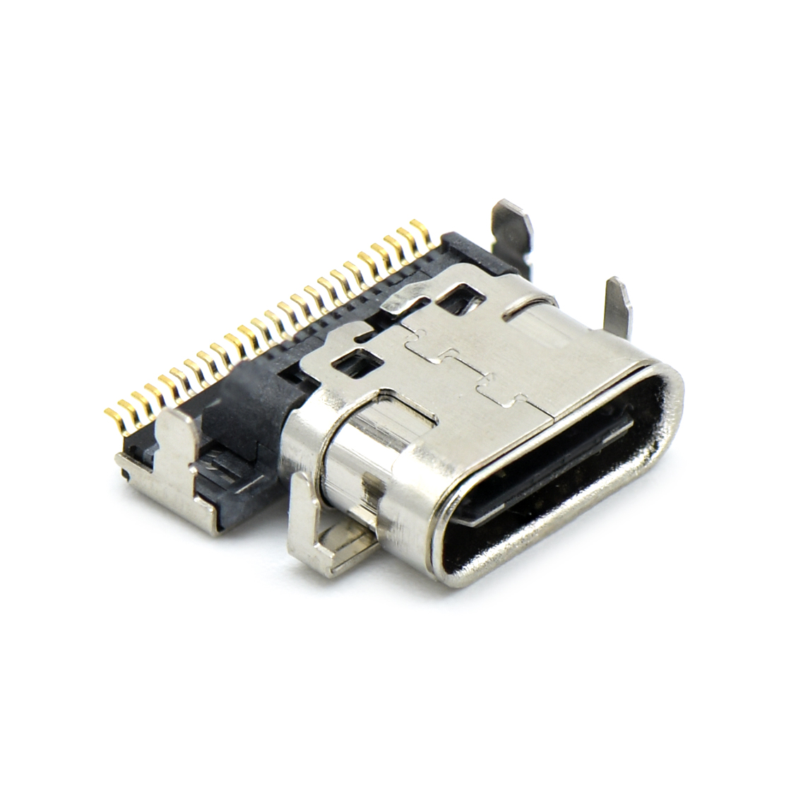 USB连接器Type-C 24P/F SMT 单排 沉板式0.8mm 外壳四脚插板