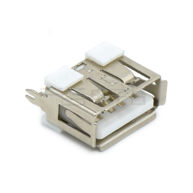 USB2.0 AF DIP插板式 短体立插10.0mm(鱼叉脚)铜壳镀镍 G/F PBT白色 电流1.5A