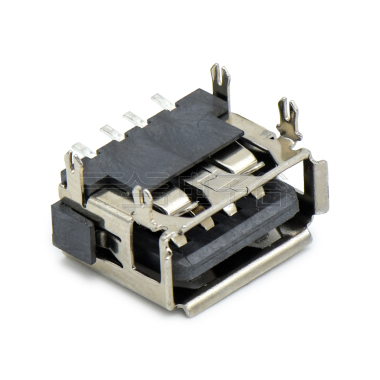 USB2.0 AF SMT贴板式 短体10.0mm(H6.3)四脚插板(鱼叉脚)铁壳镀镍 G/F PBT黑色 电流1.5A