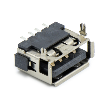 USB2.0 AF SMT贴板式 短体10.0mm(H6.3)两脚插板(鱼叉脚)铁壳镀镍 G/F PBT黑色 电流1.5A